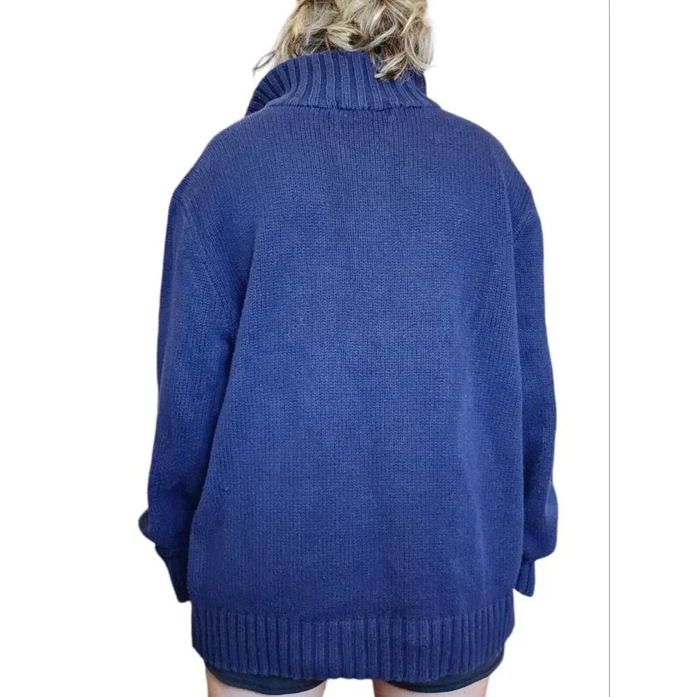 90s‎ Polo Ralph Lauren XL Navy Blue Knit Quarter Zip Pullover Cotton